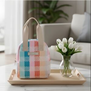 Fridge Pak Personal Lunch Tote Plaid Stripe/ Beige 9" H X 7.25" W X 3.5"…